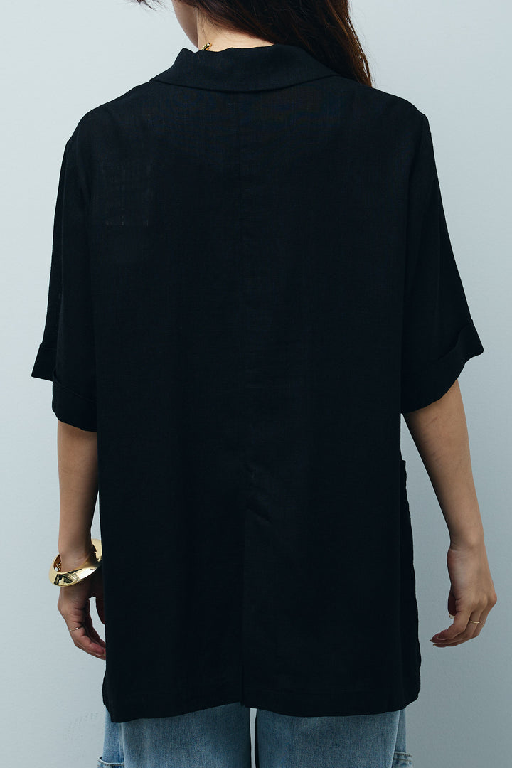 [予約]ハーフスリーブリネン混とろみジャケット