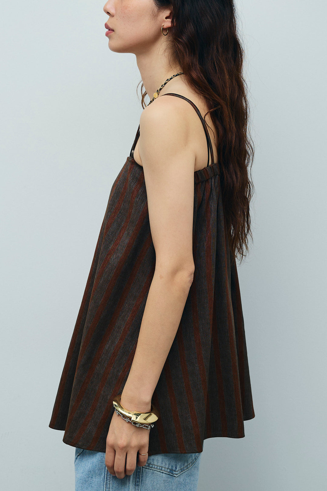 [予約/SET]シアーダブルテーラードJK+ストライプキャミブラウス+ペインターカーブデニムパンツ(3set)