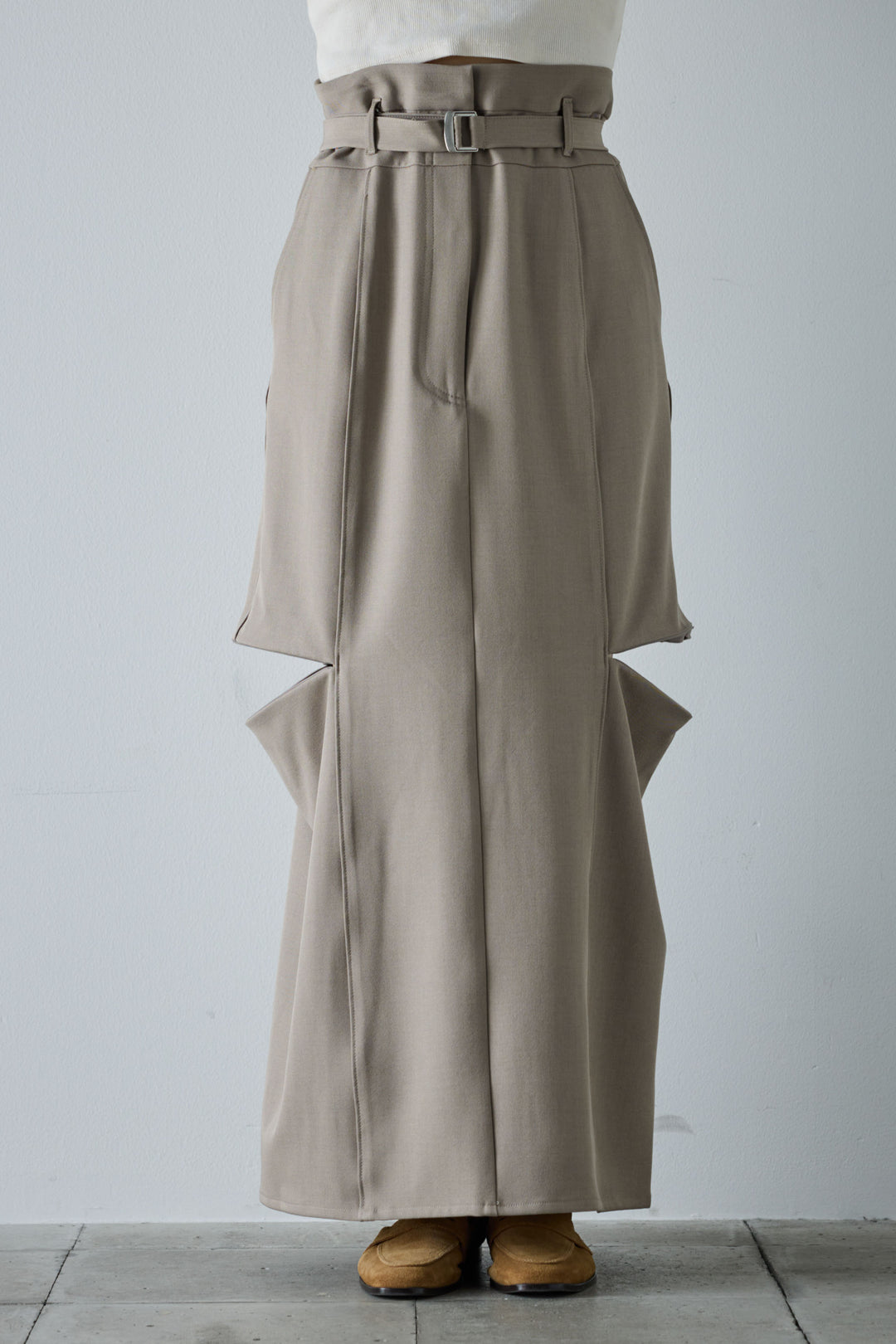 [予約/SET]メタルボタンニットベスト+ベルト付きサイドジップスカート(2set)