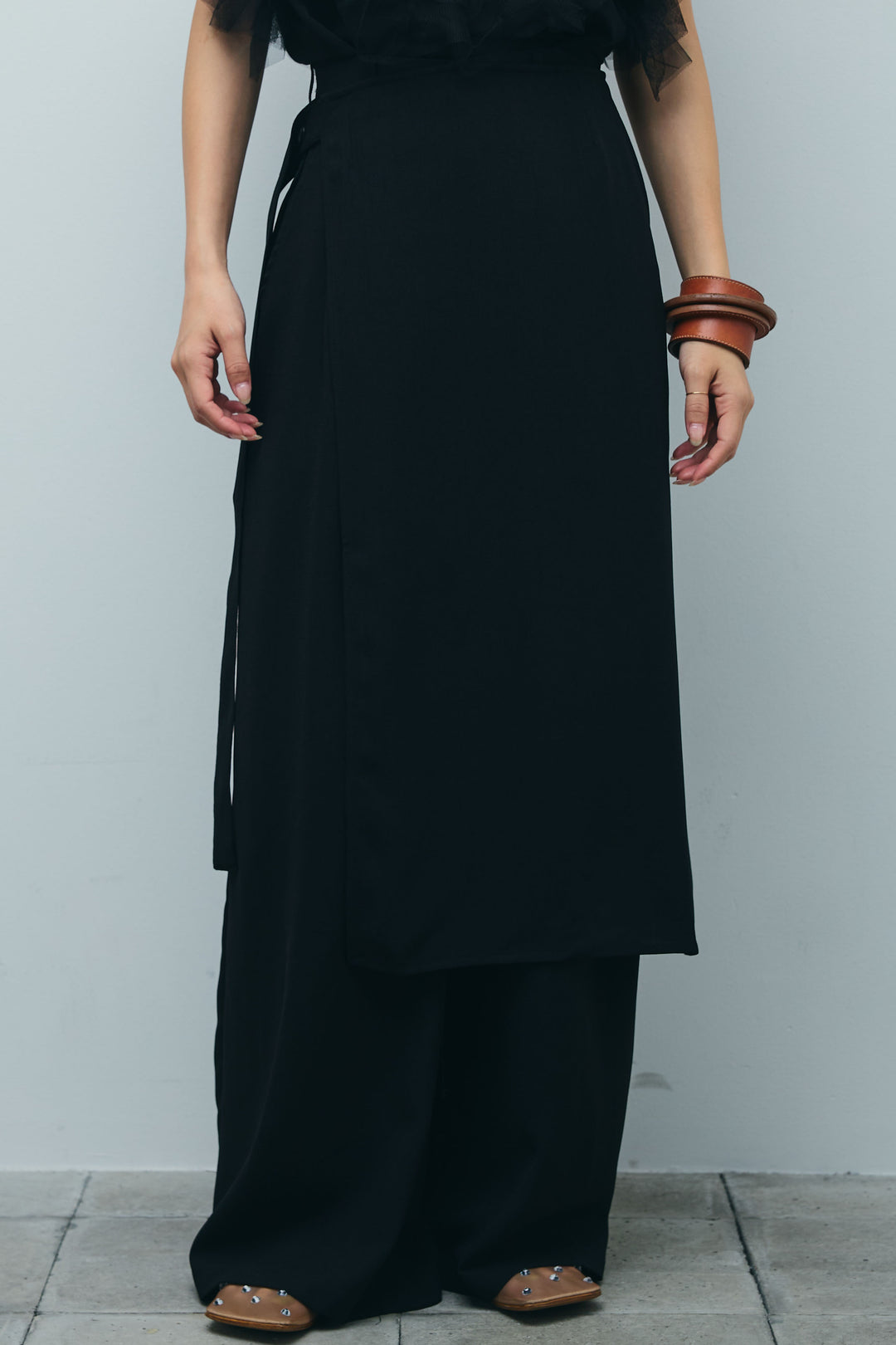 [予約]ラップスカート付きとろみパンツ