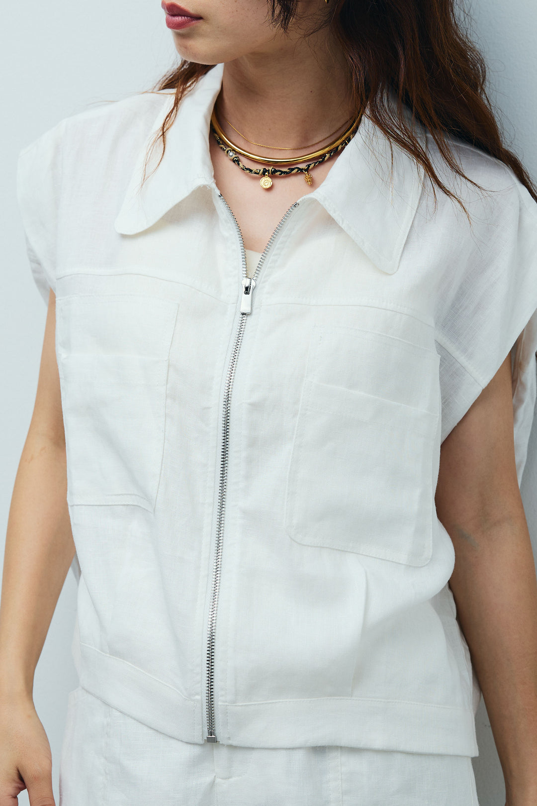 [予約/SET]リネンジップベスト+リネンワイドパンツ(2set)