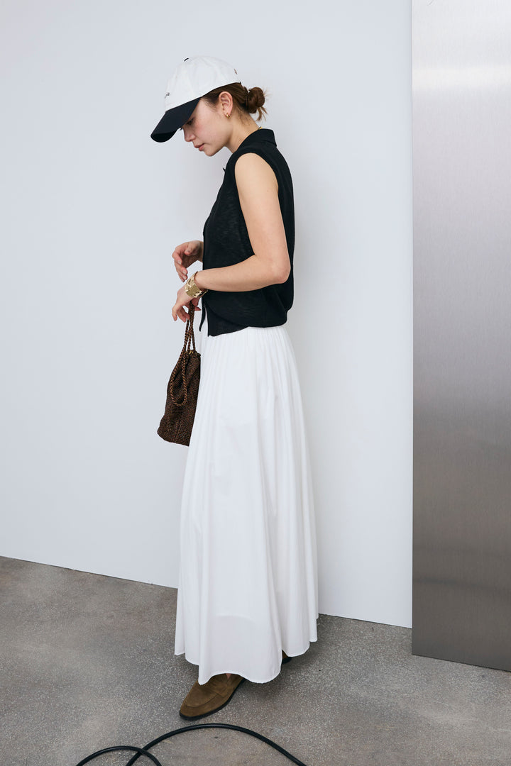 [予約/SET]ノースリーブポロニット+フルギャザーマキシスカート(2set)