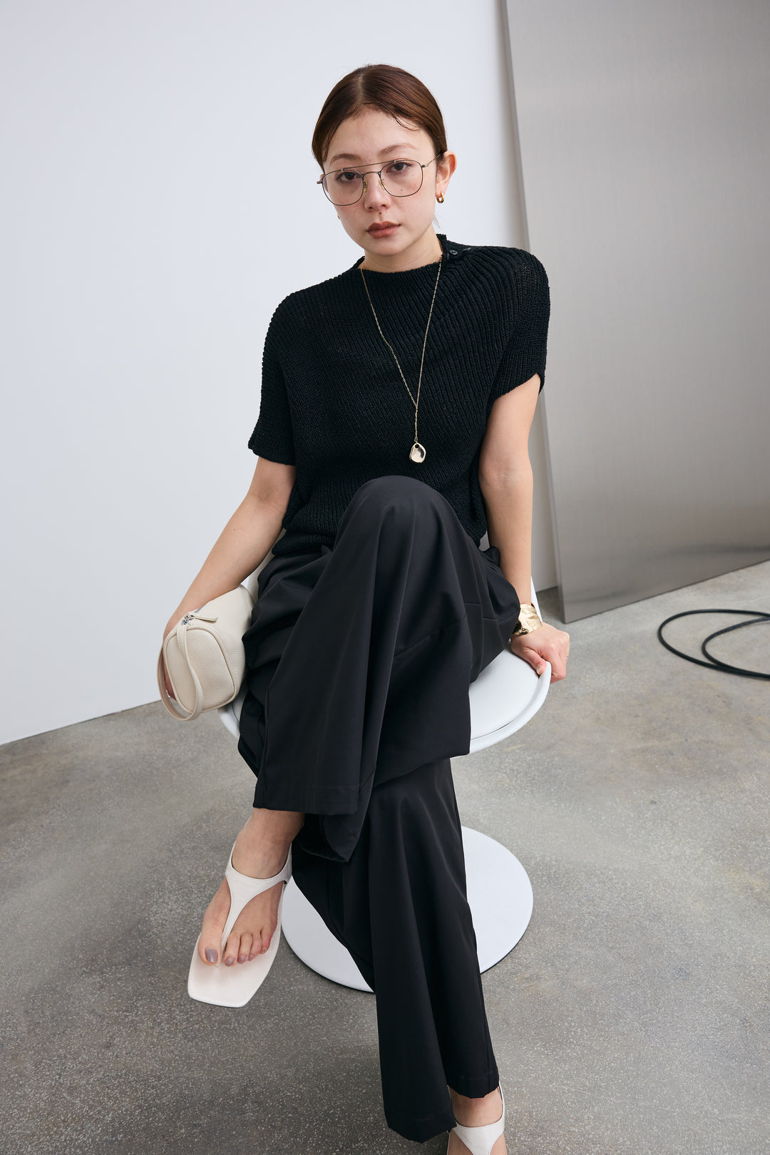 [予約/SET]アシメニットPO+ハイウエストタックワイドパンツ(2set)