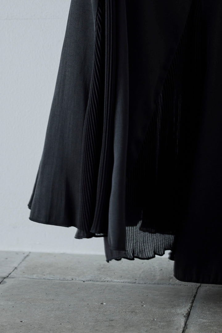 [予約/SET]メタルボタンニットベスト+プリーツシアー切り替えスカート(2set)