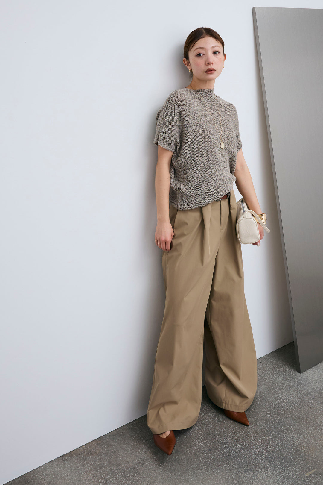 [予約/SET]アシメニットPO+ハイウエストタックワイドパンツ(2set)