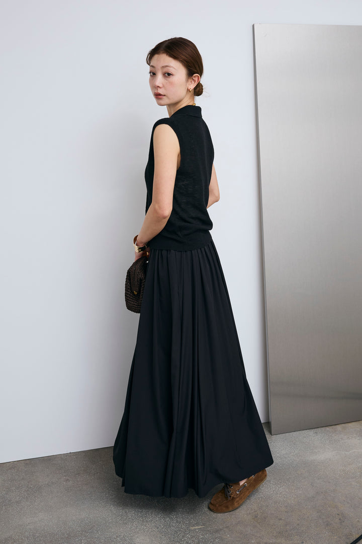 [予約/SET]ノースリーブポロニット+フルギャザーマキシスカート(2set)