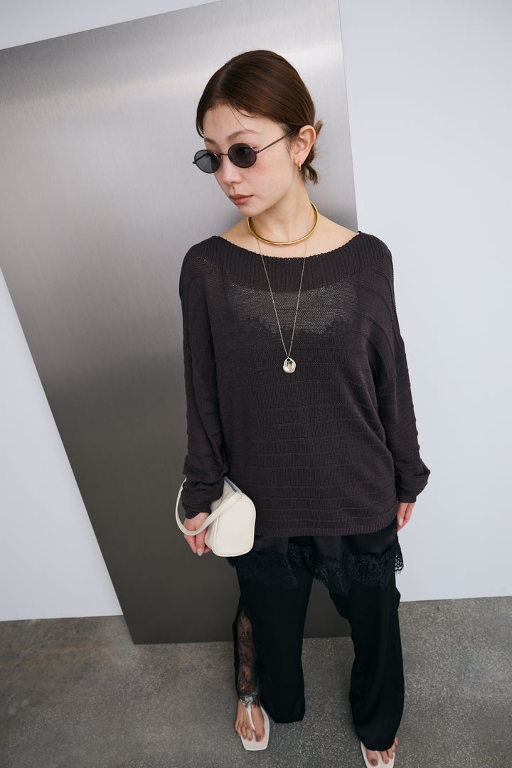 [予約]ボートネックテクスチャーボーダーサマーニット