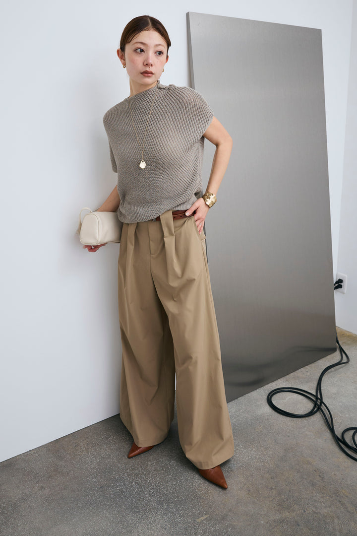[予約/SET]アシメニットPO+ハイウエストタックワイドパンツ(2set)