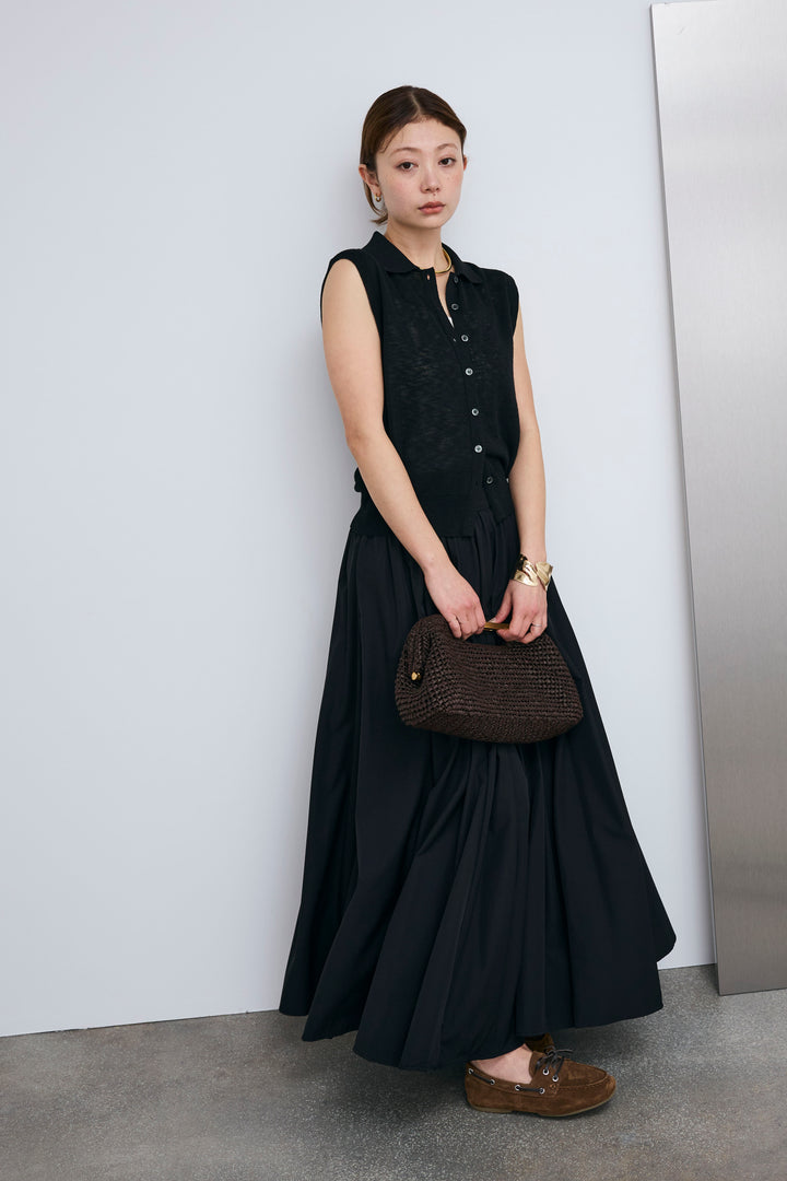 [予約/SET]ノースリーブポロニット+フルギャザーマキシスカート(2set)