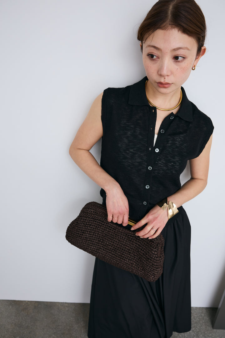 [予約/SET]ノースリーブポロニット+フルギャザーマキシスカート(2set)