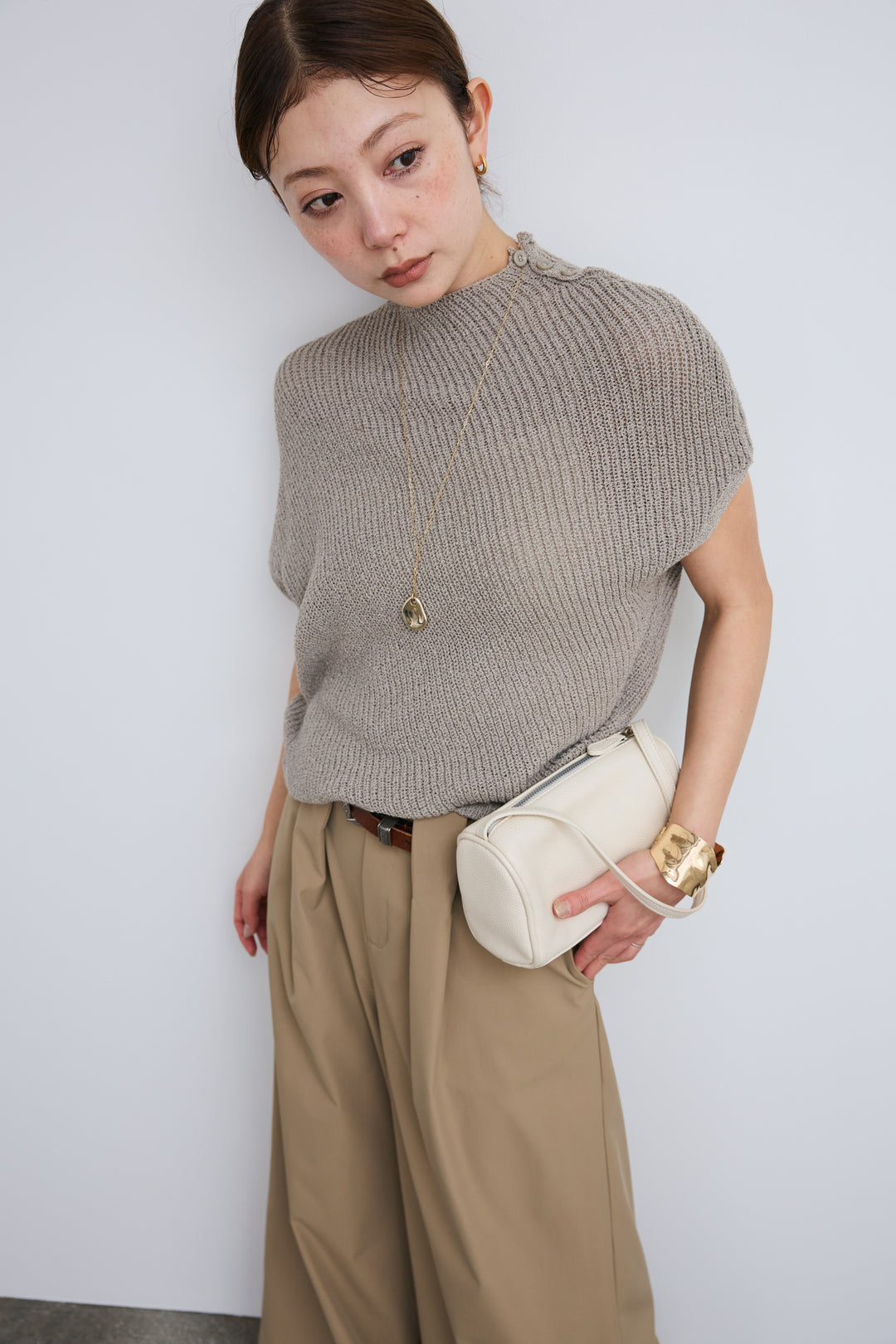 [予約/SET]アシメニットPO+ハイウエストタックワイドパンツ(2set)