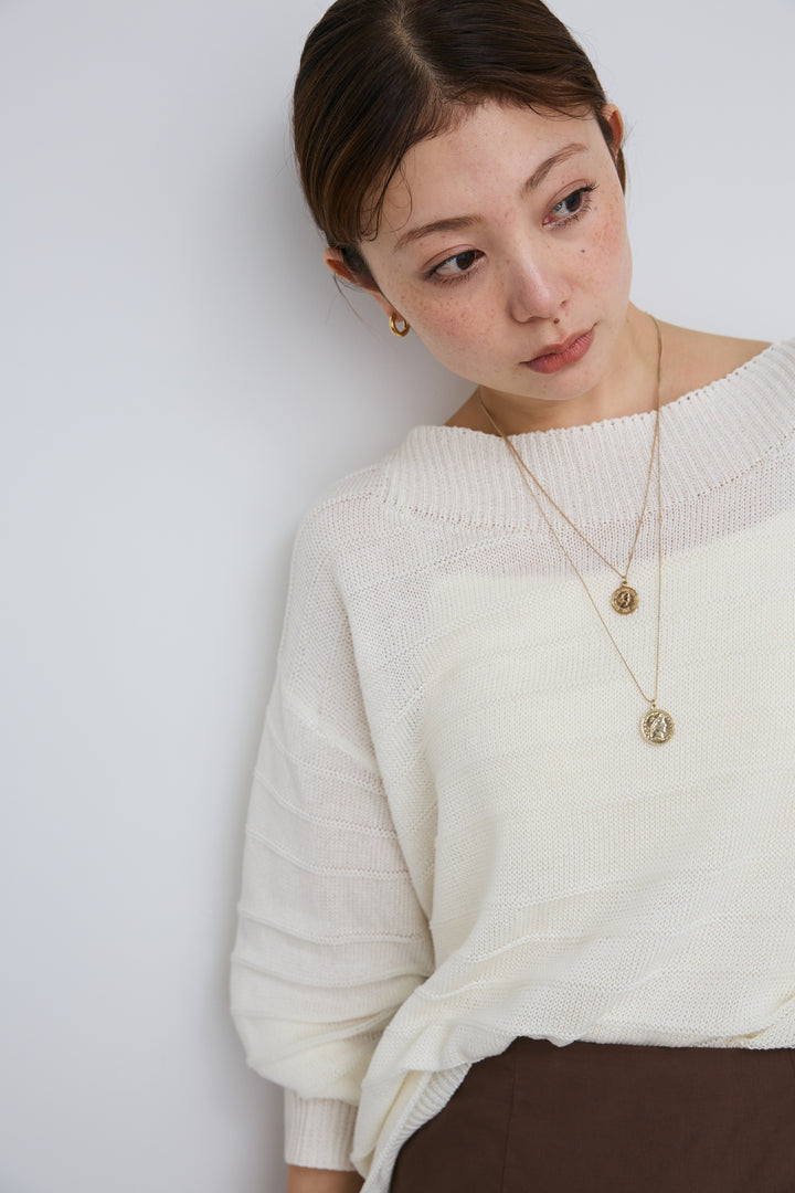 [予約]ボートネックテクスチャーボーダーサマーニット