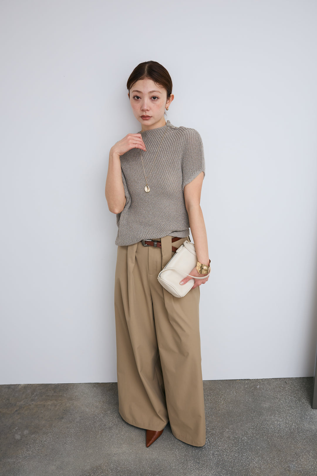 [予約/SET]アシメニットPO+ハイウエストタックワイドパンツ(2set)