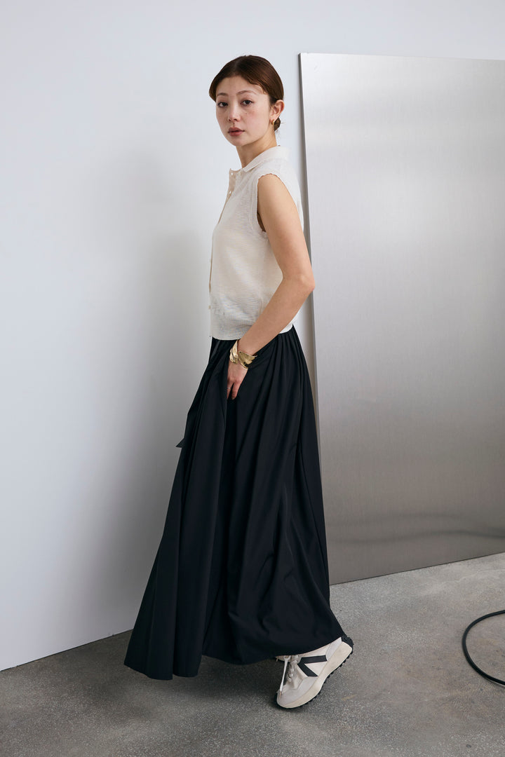 [予約/SET]ノースリーブポロニット+フルギャザーマキシスカート(2set)