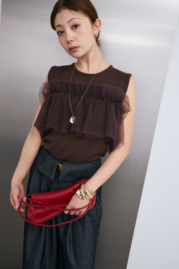 [予約/SET]チュールフリルスポンジニットPO+リターンウエストワイドパンツ(2set)