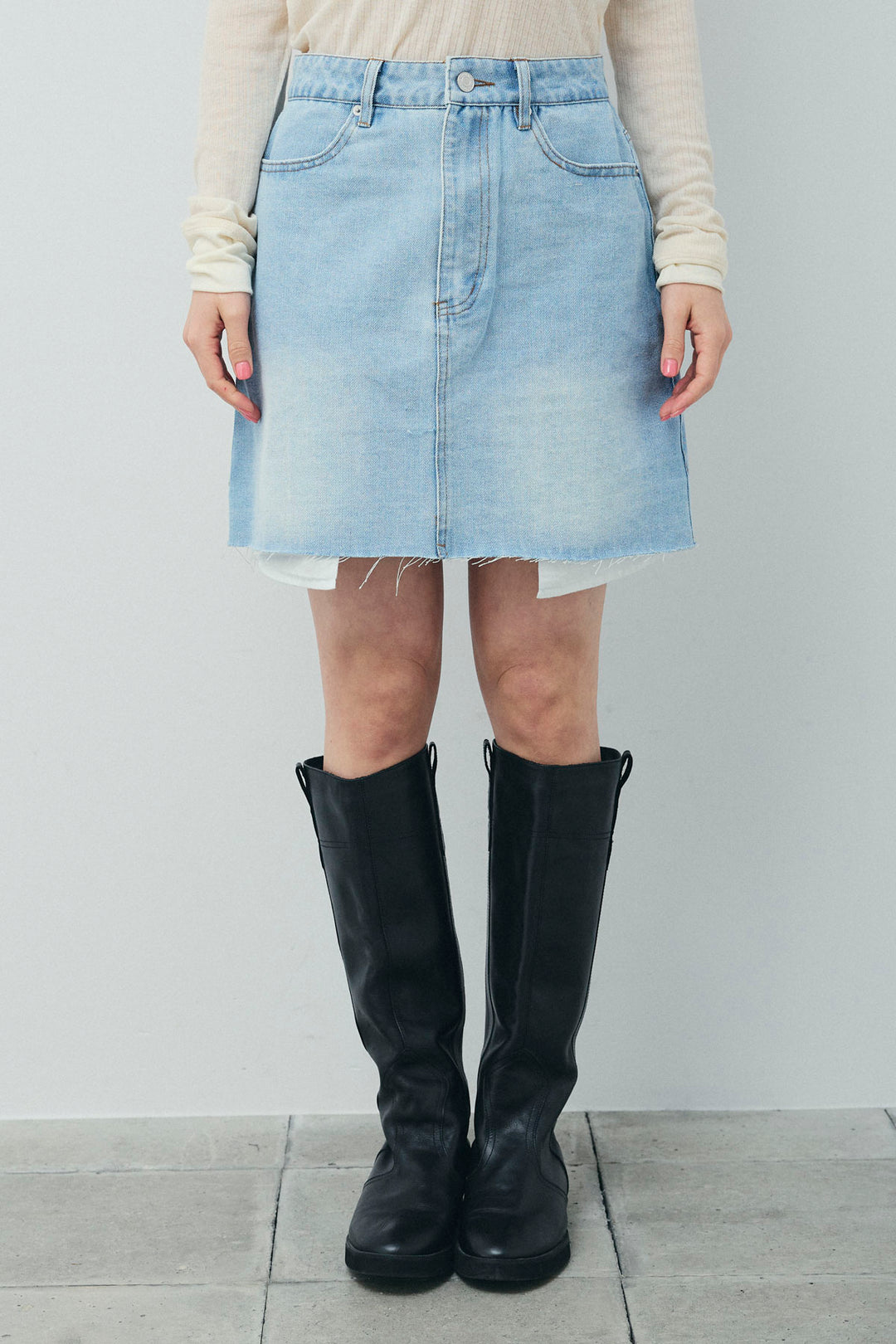 [予約/SET]TRツイル袖折り返しダブルジャケット+デニムミニスカート(2set)