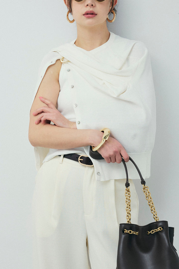 [予約/SET]シェルボタンクルーネックCD+ライトツイードタックワイドパンツ(2set)