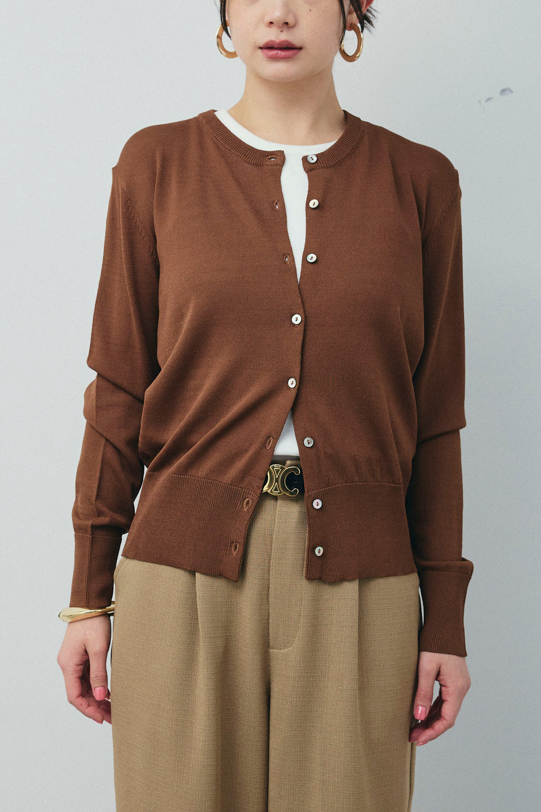 [予約/SET]シェルボタンクルーネックCD+ライトツイードタックワイドパンツ(2set)
