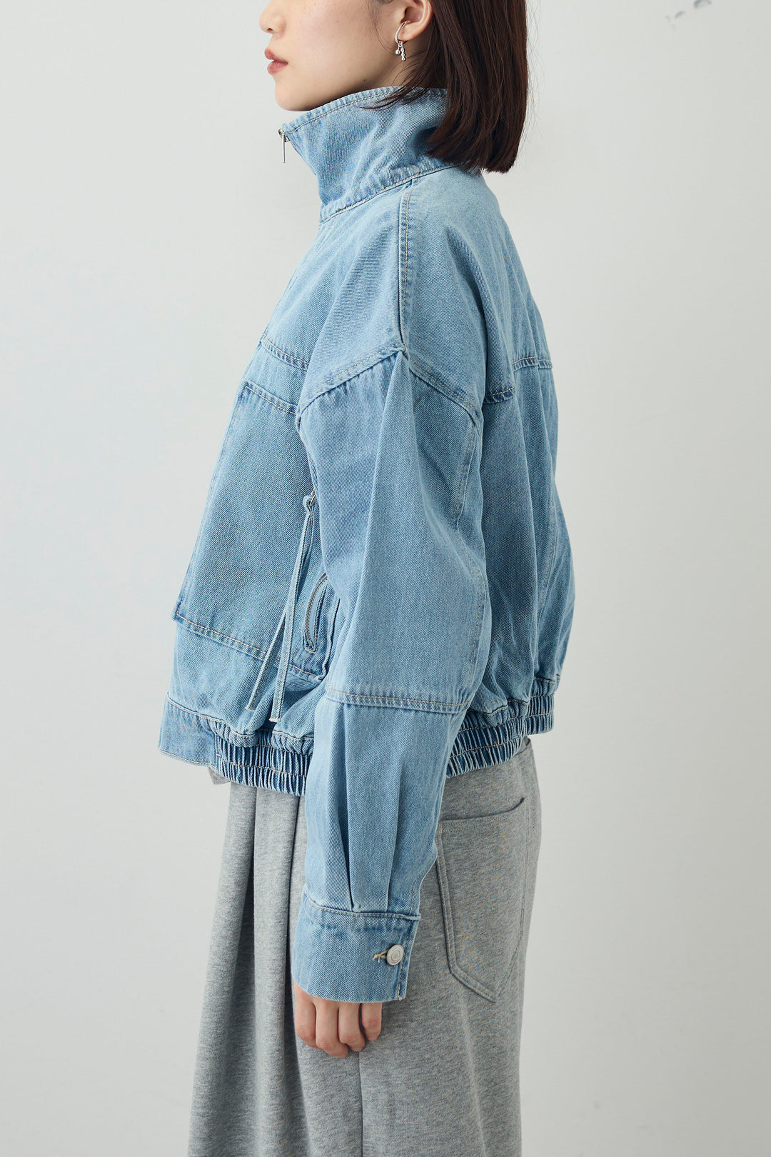 [予約/SET]ダブルウエストスウェットパンツ+スタンドカラーショート丈デニムブルゾン(2set)