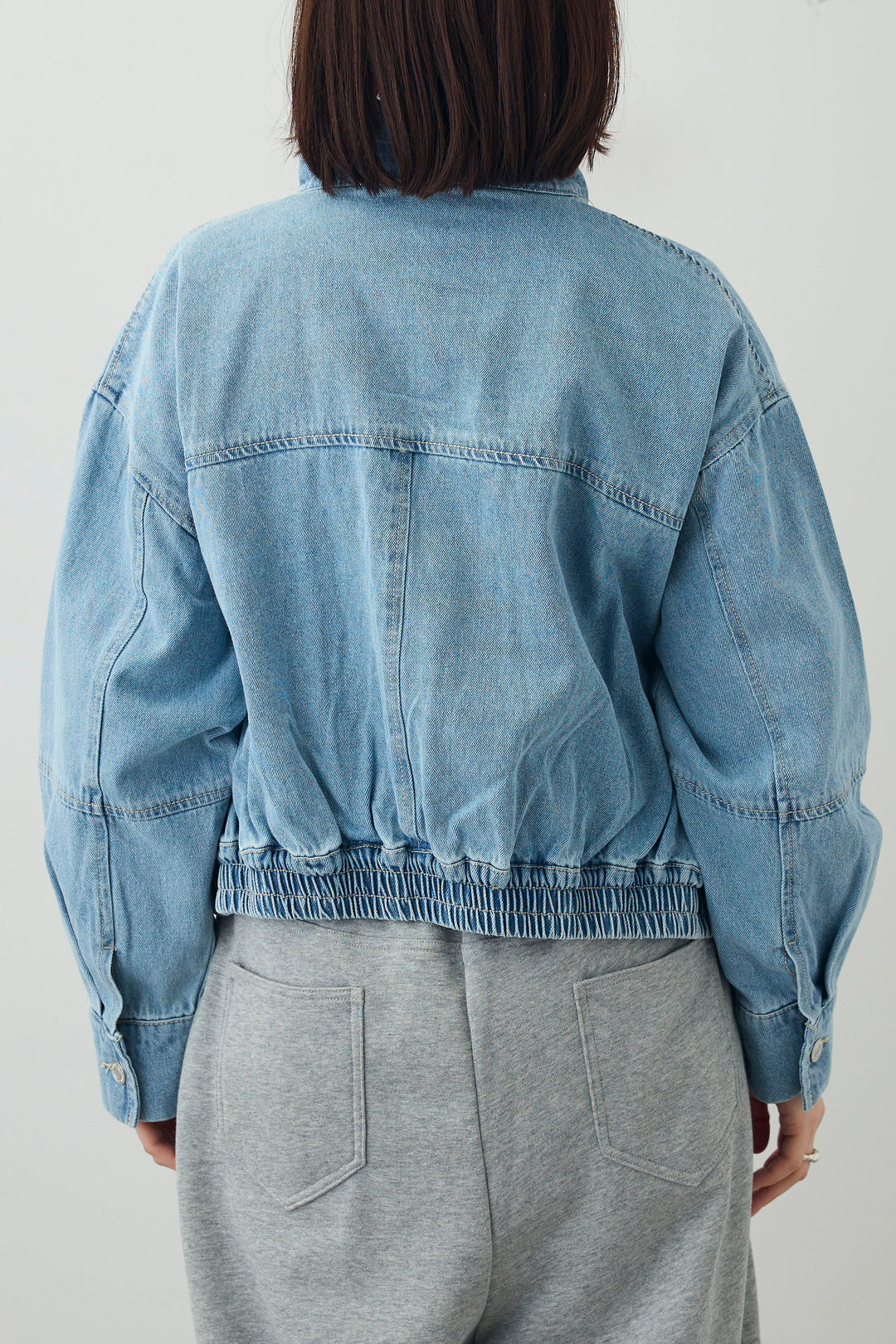 [予約/SET]ダブルウエストスウェットパンツ+スタンドカラーショート丈デニムブルゾン(2set)