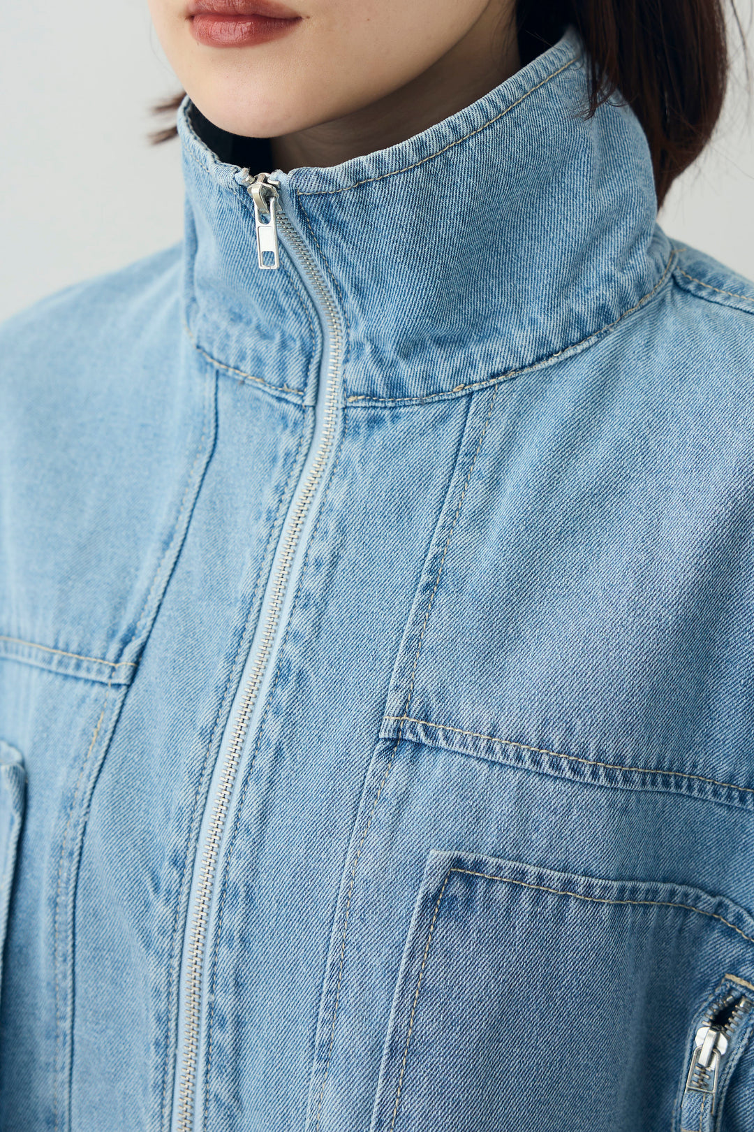 [予約/SET]シアーテレコヘンリーネックPO+スタンドカラーショート丈デニムブルゾン(2set)