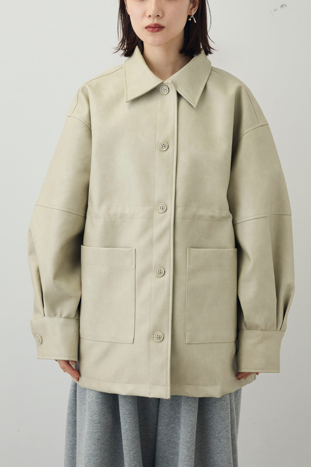 [予約/SET]ダブルウエストスウェットパンツ+フェイクレザー オーバーサイズ ダブルジップ ブルゾン(2set)