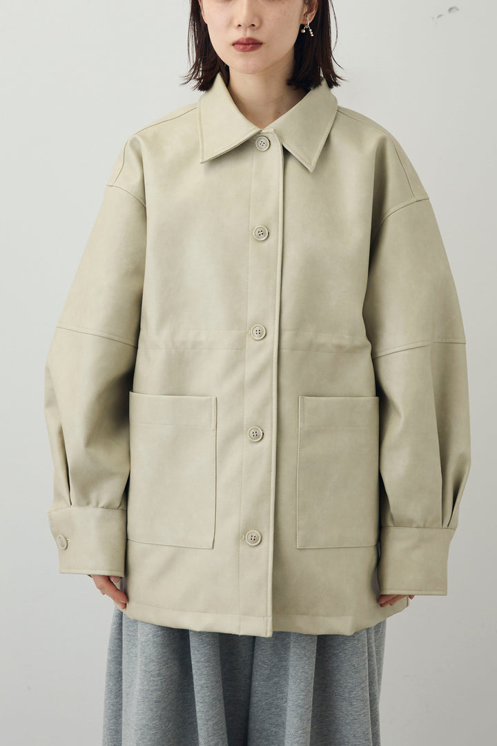 [予約/SET]シアーテレコヘンリーネックPO+フェイクレザー オーバーサイズ ダブルジップ ブルゾン(2set)