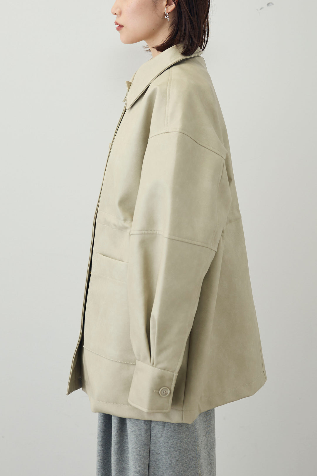 [予約]フェイクレザー オーバーサイズ ダブルジップ ブルゾン