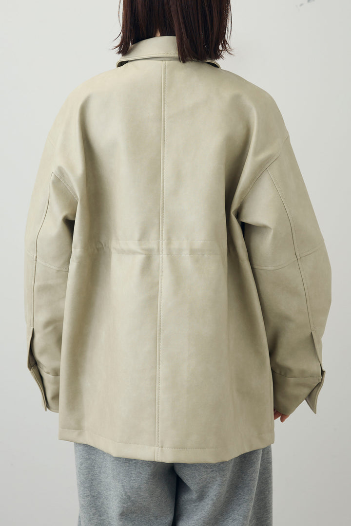 [予約/SET]シアーテレコヘンリーネックPO+ダブルウエストスウェットパンツ+フェイクレザー オーバーサイズ ダブルジップ ブルゾン(3set)