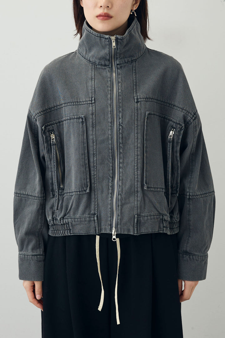 [予約]スタンドカラーショート丈デニムブルゾン