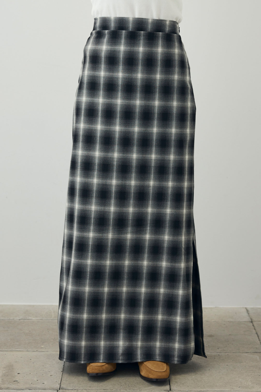 [予約/SET]フェザークロップドシャツ+チェックストレートスカート(2set)