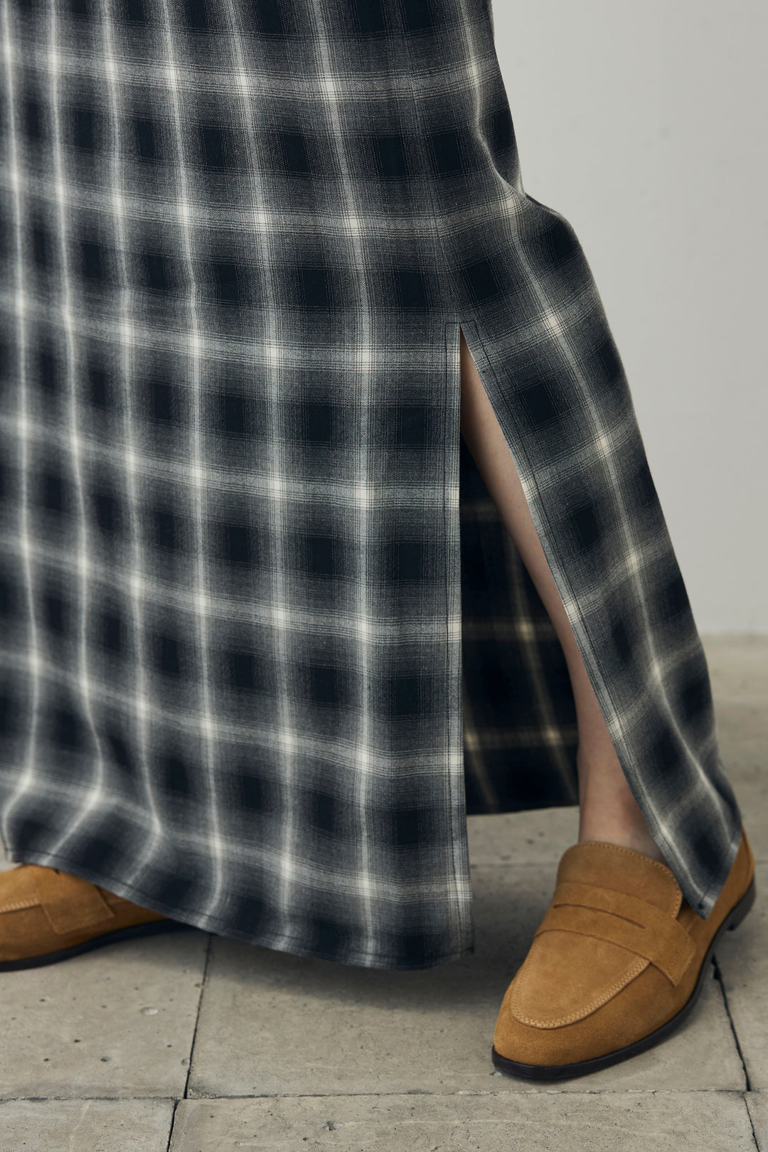 [予約/SET]アシンメトリーデザインニットベスト+チェックストレートスカート(2set)