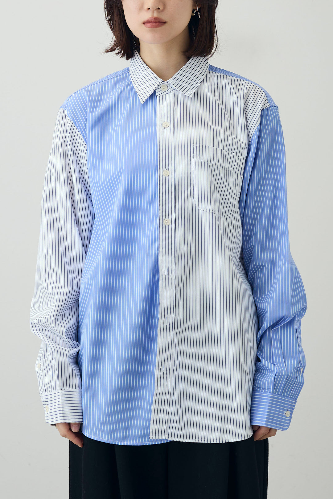 [予約/SET]ストライプシャツ+リネンタッチポロニットカーデ+ダブルウエストスウェットパンツ(3set)