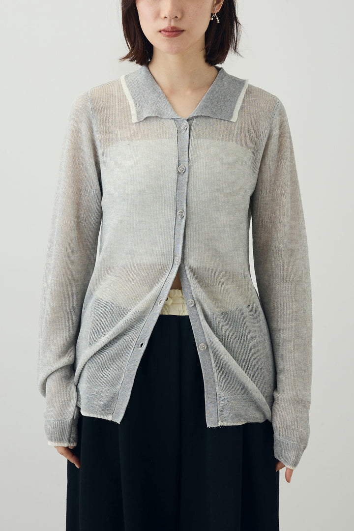 [予約]リネンタッチポロニットカーデ