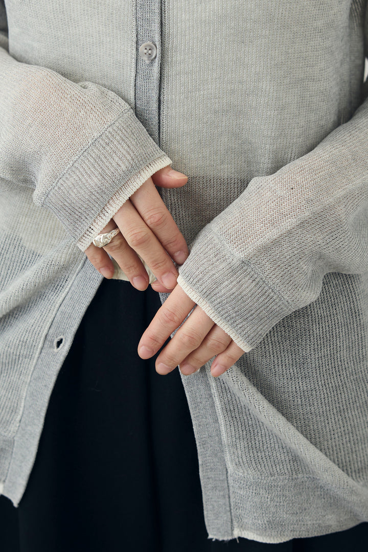 [予約/SET]ストライプシャツ+リネンタッチポロニットカーデ+ダブルウエストスウェットパンツ(3set)