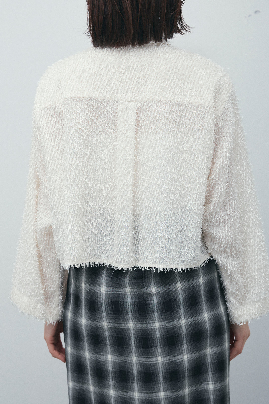 [予約/SET]フェザークロップドシャツ+チェックストレートスカート(2set)