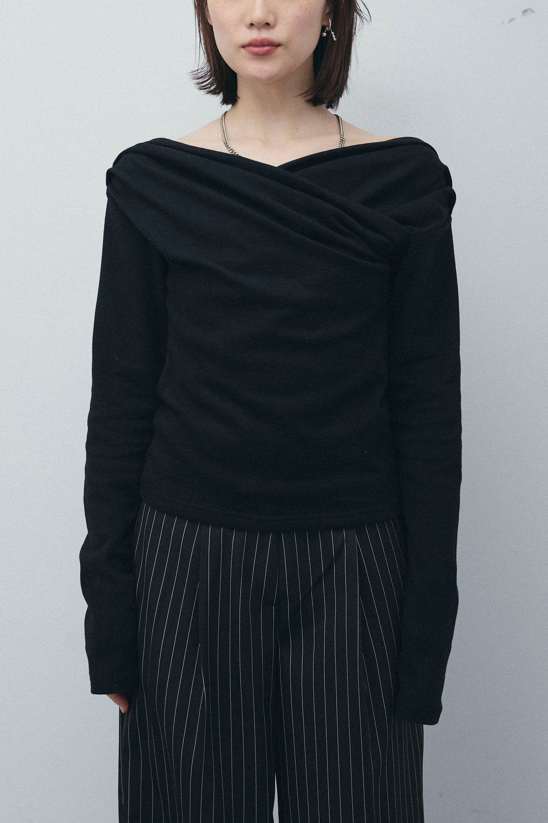 [予約/SET]オフショルプルオーバー+ダブルウエストピンストライプパンツ(2set)