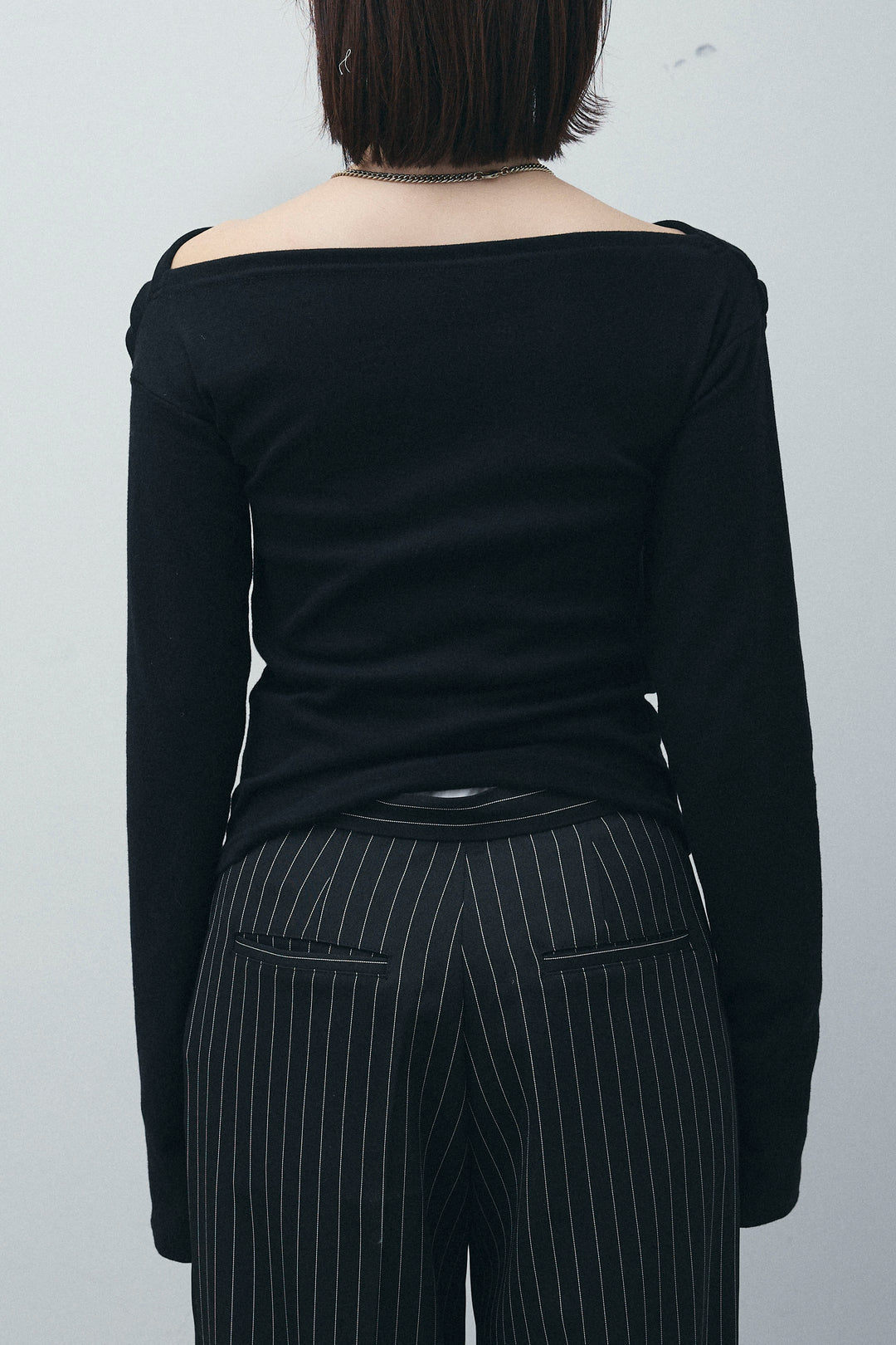 [予約/SET]オフショルプルオーバー+ダブルウエストピンストライプパンツ(2set)