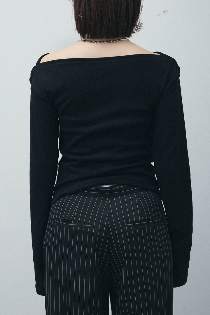 [予約/SET]オフショルプルオーバー+ダブルウエストピンストライプパンツ(2set)