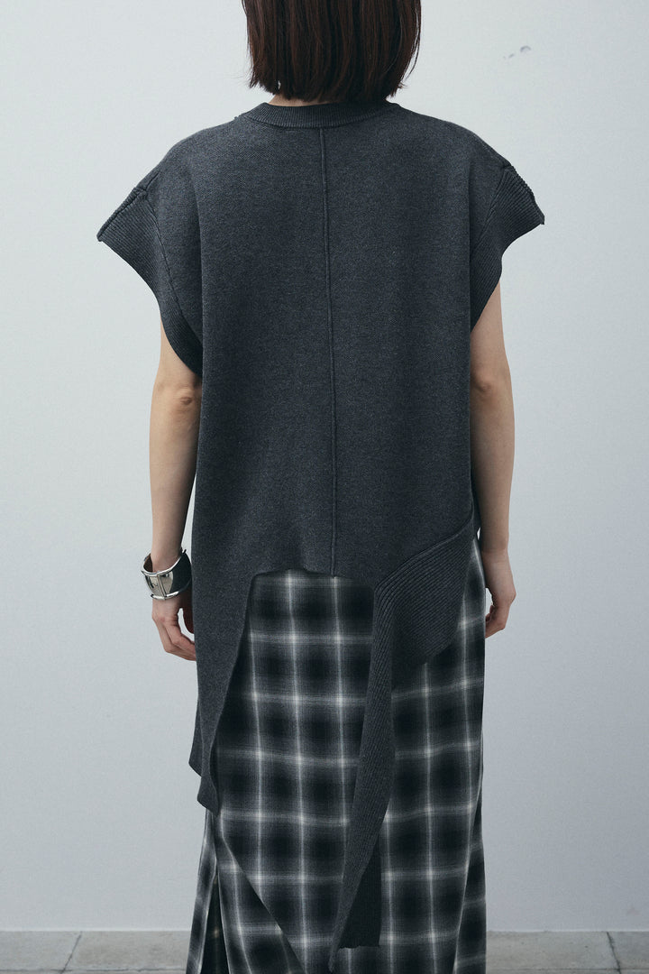 [予約/SET]アシンメトリーデザインニットベスト+チェックストレートスカート(2set)