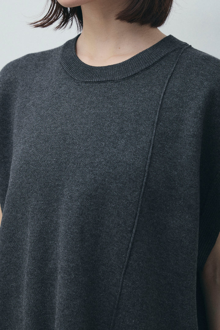 [予約/SET]アシンメトリーデザインニットベスト+チェックストレートスカート(2set)