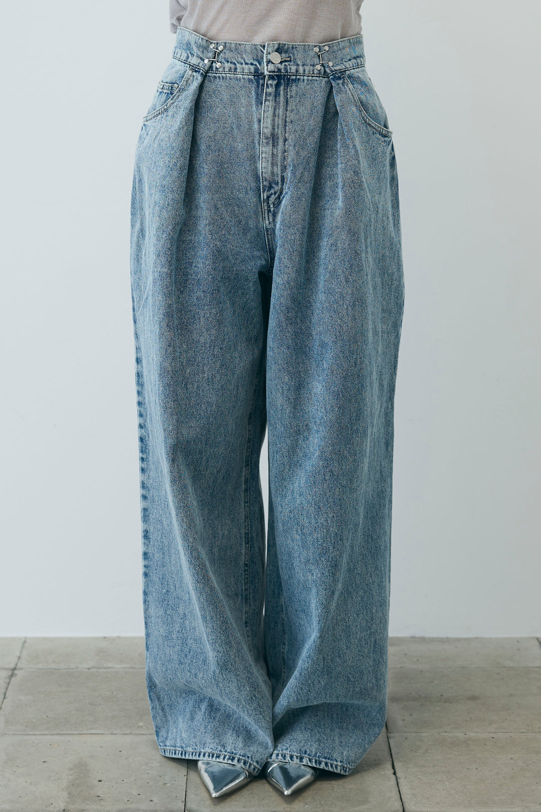 [予約/SET]シアーオフショルトップス+ウエストホックワイドデニム(2set)