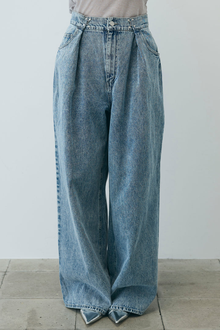 [予約/SET]シアーオフショルトップス+ウエストホックワイドデニム(2set)