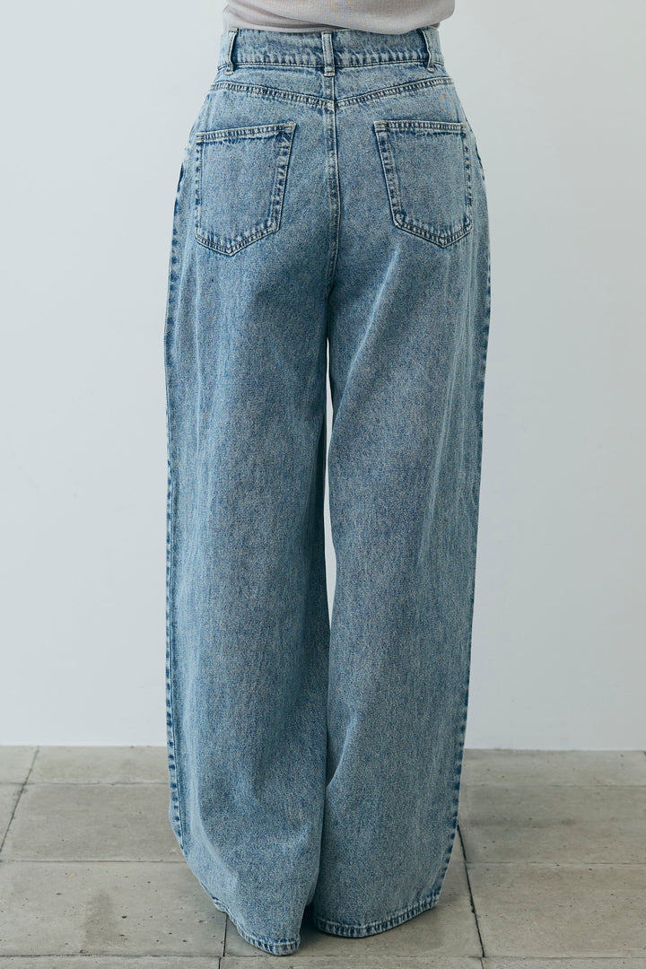 [予約/SET]シアーオフショルトップス+ウエストホックワイドデニム(2set)