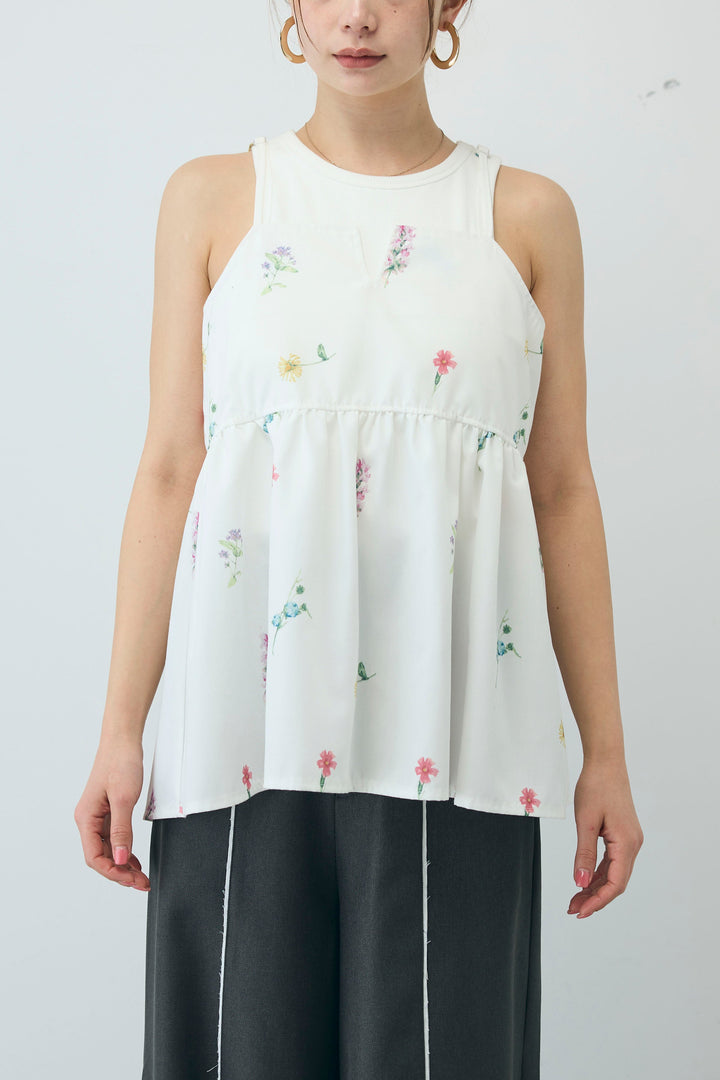 [予約/SET]ヘザーエステルテーラードジレ+フラワープリントキャミ+ヘザーエステルカーブパンツ(3set)