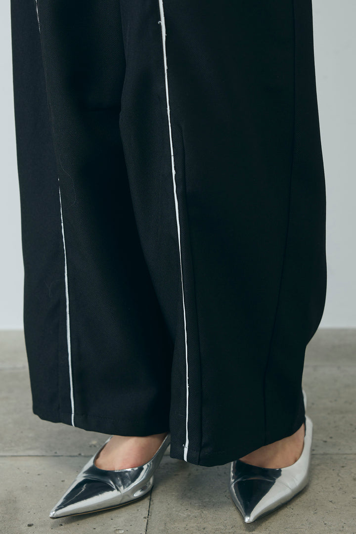 [予約/SET]畦編み金釦ルーズベスト+ヘザーエステルカーブパンツ(2set)