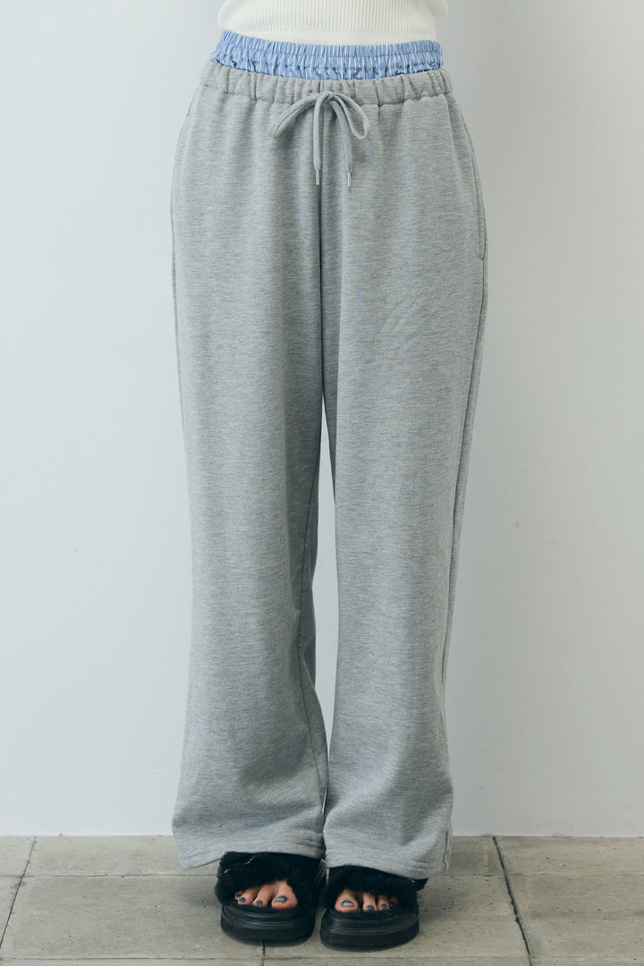 [予約/SET]ボリュームスリーブトレンチコート+フロントロゴ入りリブタンクトップ+ダブルウエストスウェットパンツ(3set)