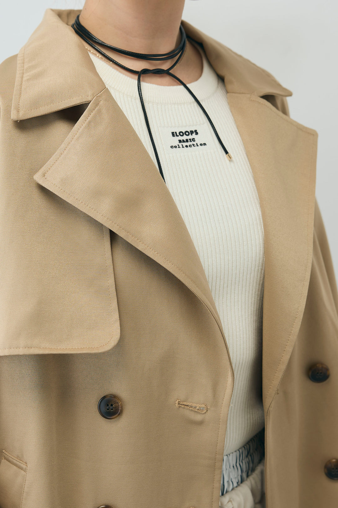 [予約/SET]ボリュームスリーブトレンチコート+フロントロゴ入りリブタンクトップ+ダブルウエストスウェットパンツ(3set)