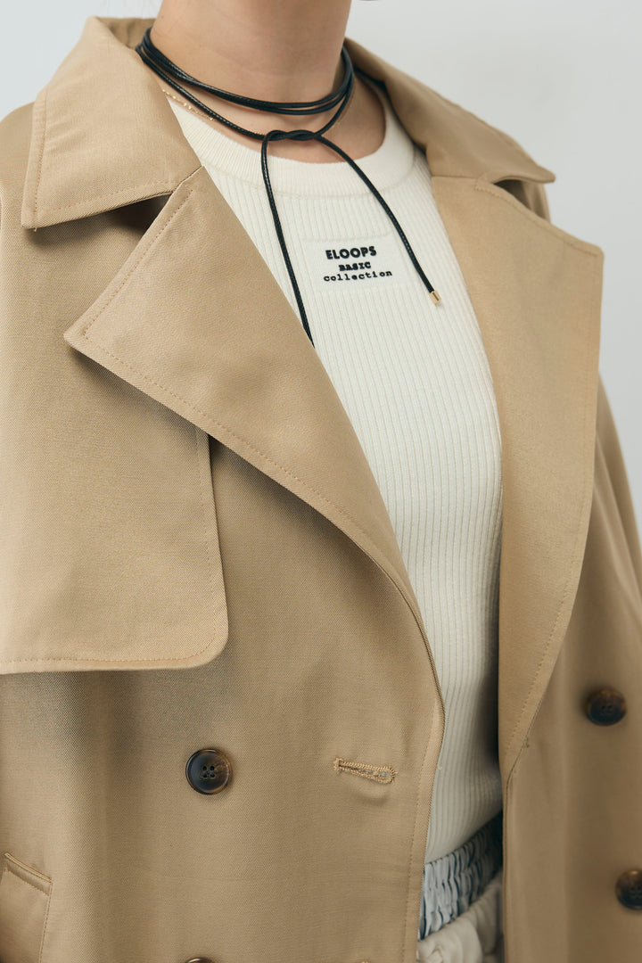 [予約/SET]ボリュームスリーブトレンチコート+フロントロゴ入りリブタンクトップ+ダブルウエストスウェットパンツ(3set)