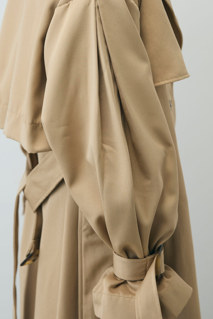 [予約/SET]ボリュームスリーブトレンチコート+フロントロゴ入りリブタンクトップ+ダブルウエストスウェットパンツ(3set)